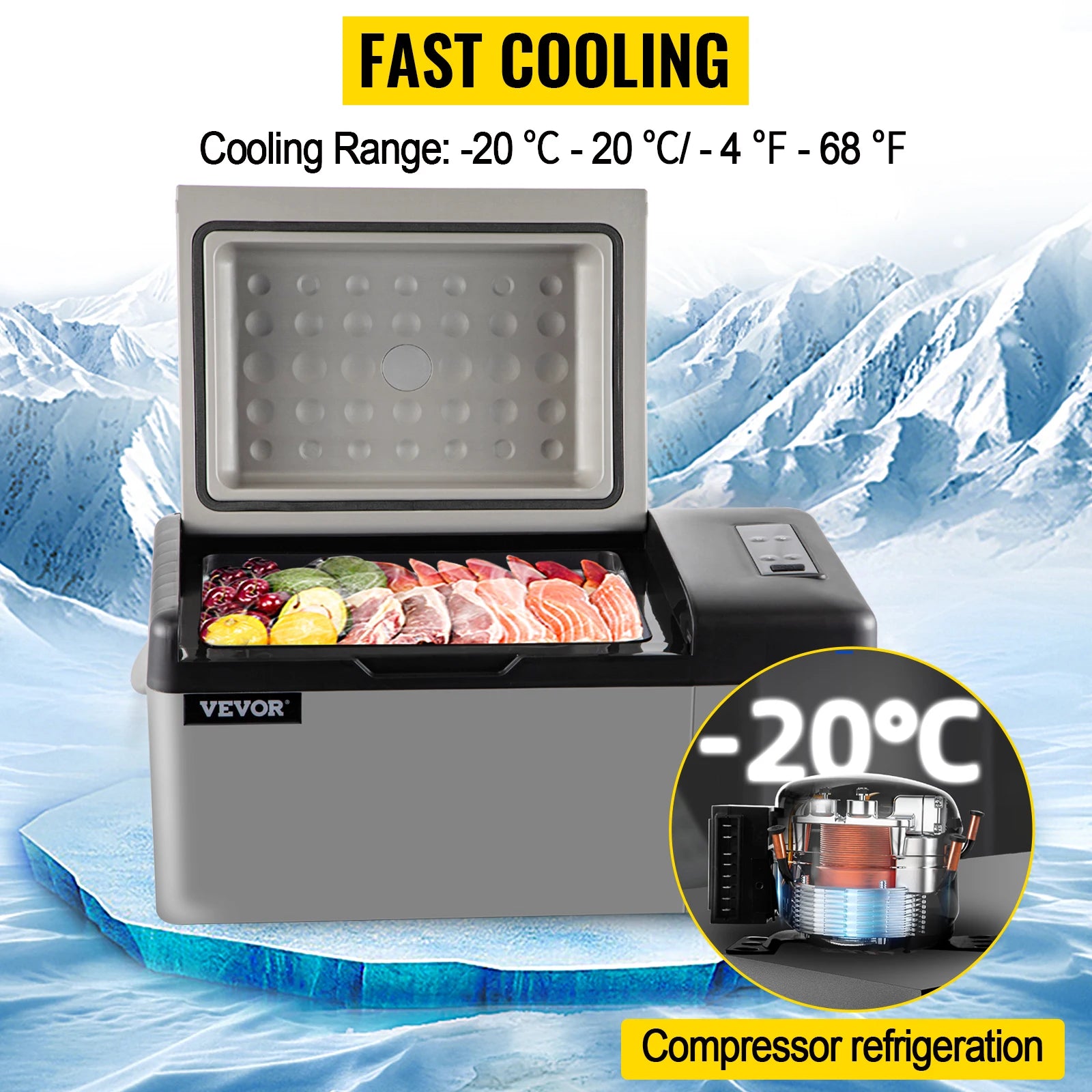 Mini Fridge Freezer Portable Compressor Cooler 12/24V DC 110-240V