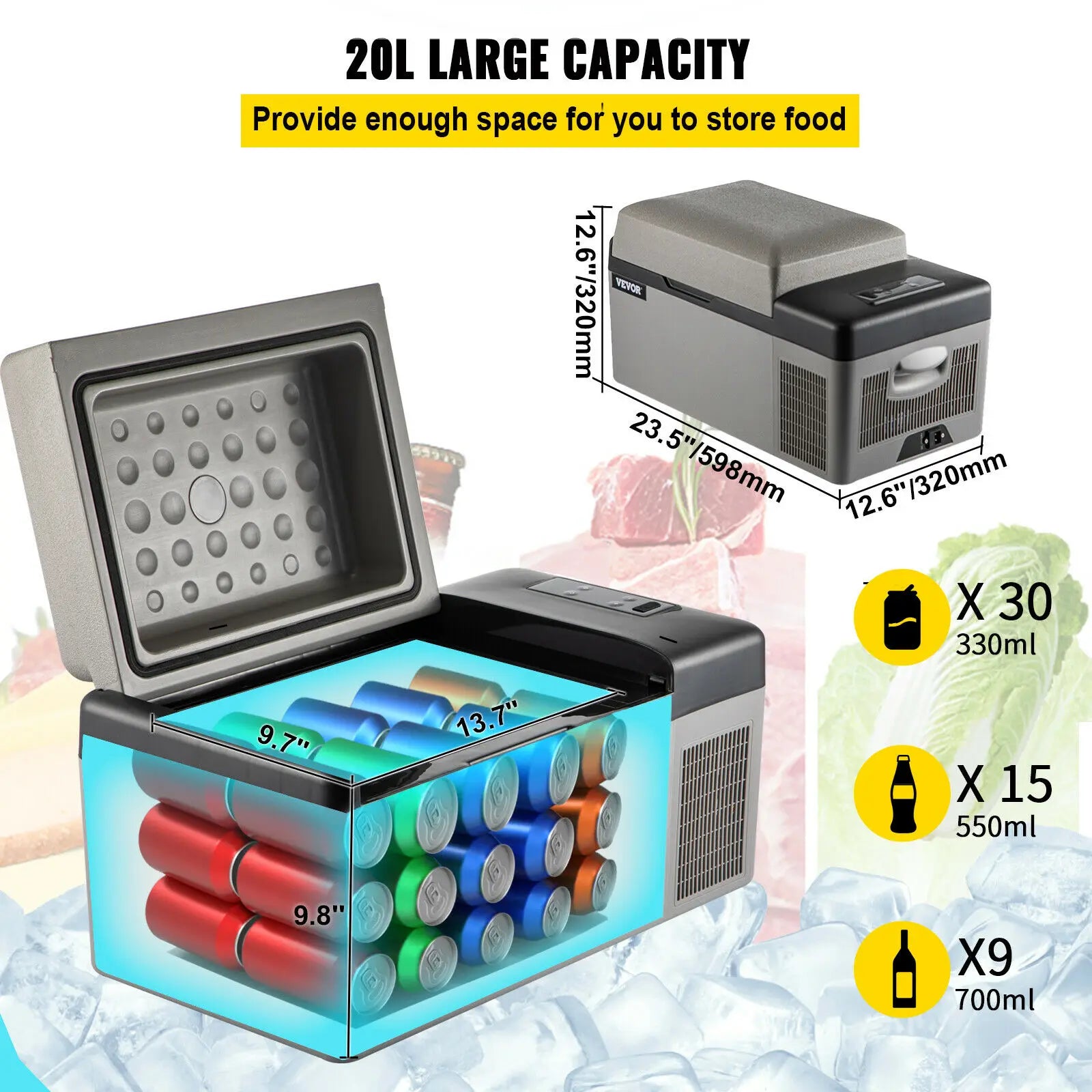 Mini Fridge Freezer Portable Compressor Cooler 12/24V DC 110-240V