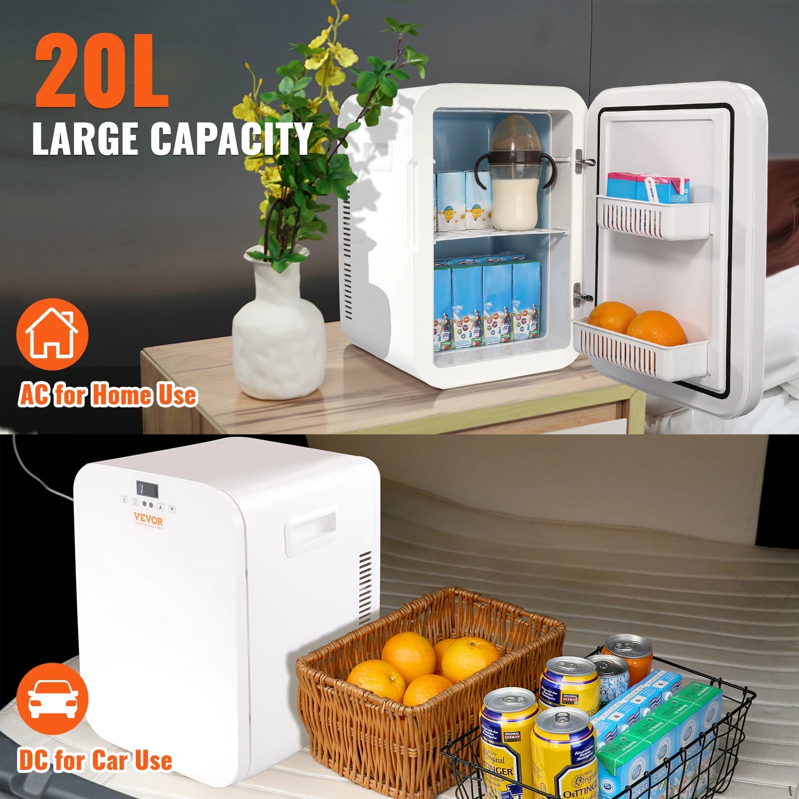 VEVOR 20L Car Refrigerator Portable DC12V Mini Fridge Compressor