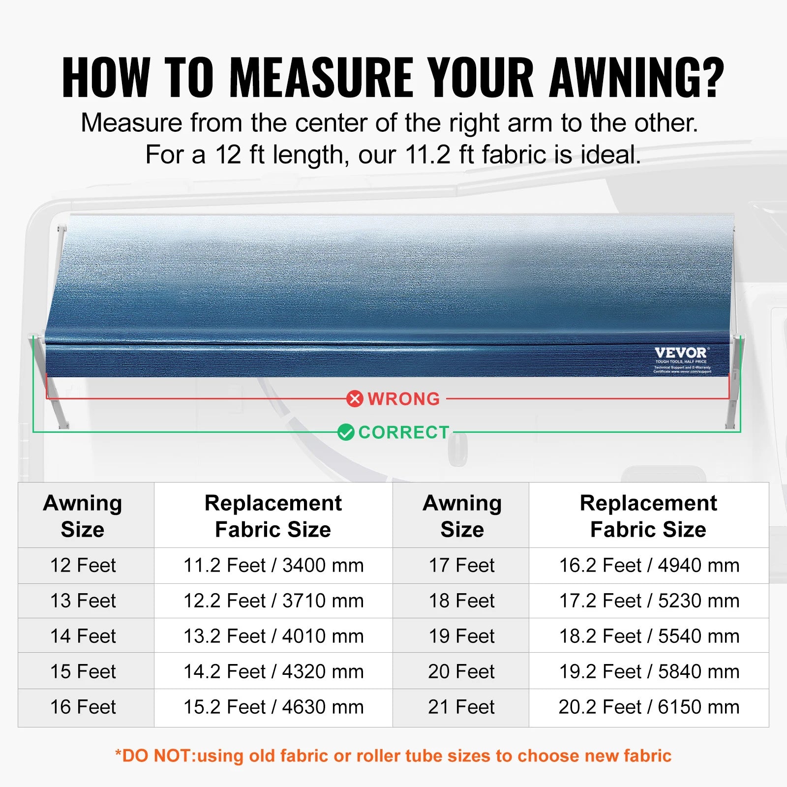 RV Awning Fabric Replacement 11'2" Fabric Length for 12' Heavy Duty