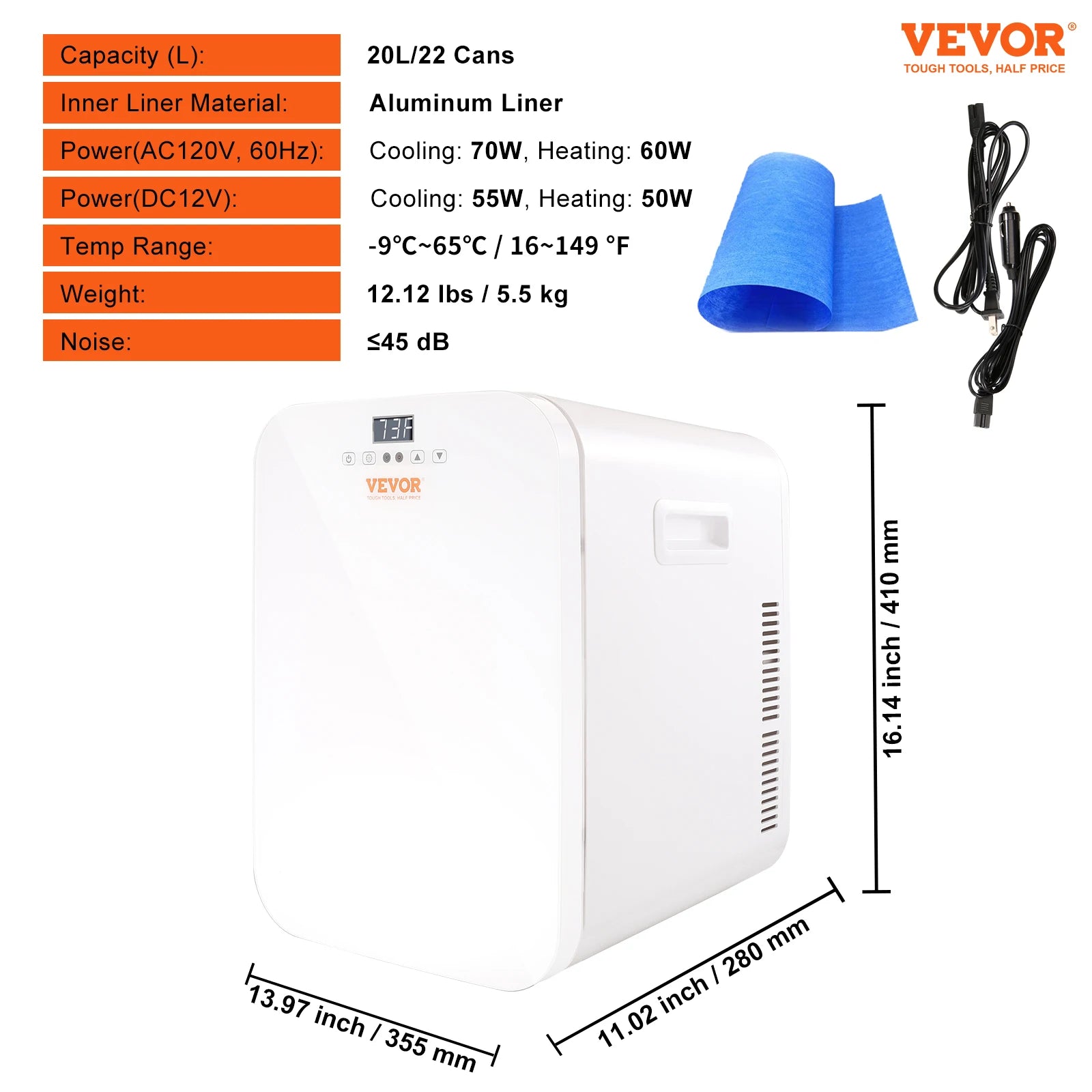 VEVOR 20L Car Refrigerator Portable DC12V Mini Fridge Compressor