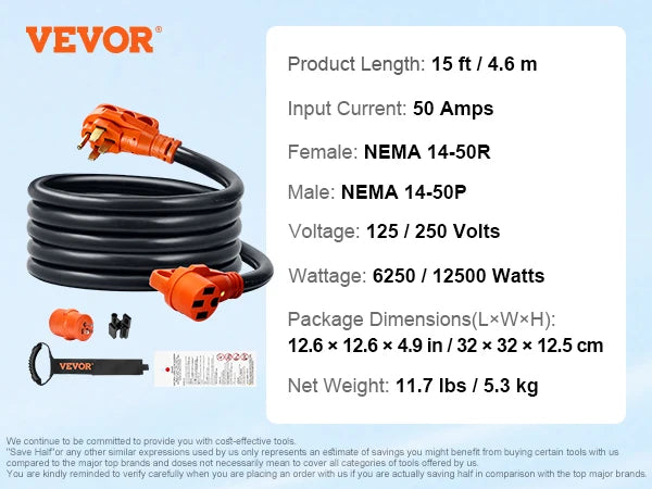 25/50 ft RV Extension Cord 30/50 Amp  RV Power Cord