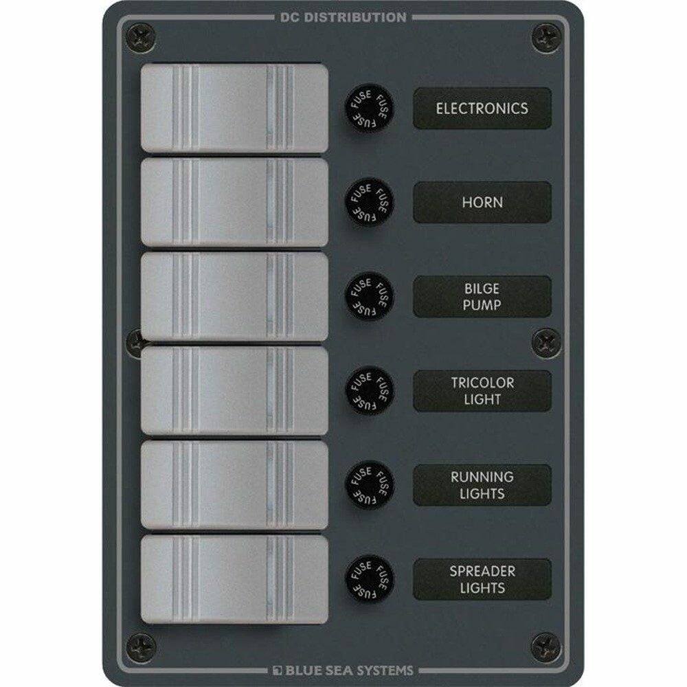 Blue Sea 8053BSS Six-Position Contura DC Switch Panel, Slate Gray