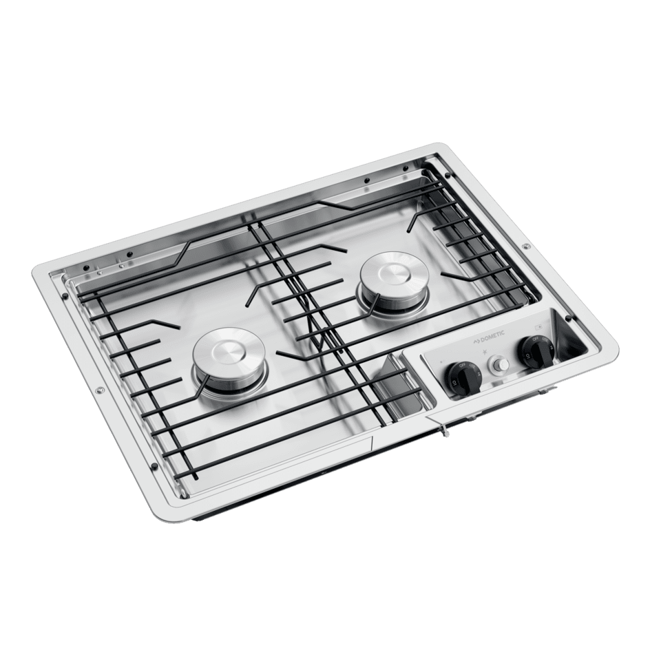 Dometic 2-Burner Drop-In Gas Cooktop, Stainless Steel – Non-Electric Piezo Ignition