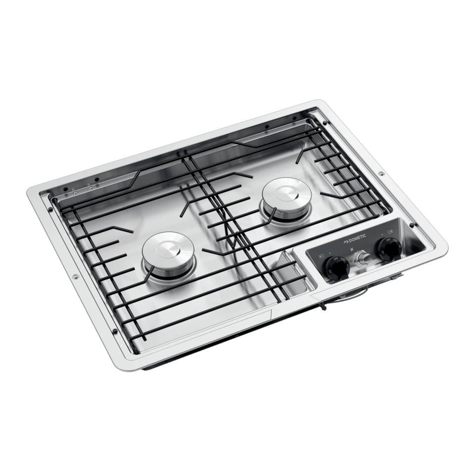 Dometic 2-Burner Drop-In Gas Cooktop, Stainless Steel – 1.5V Battery Ignition