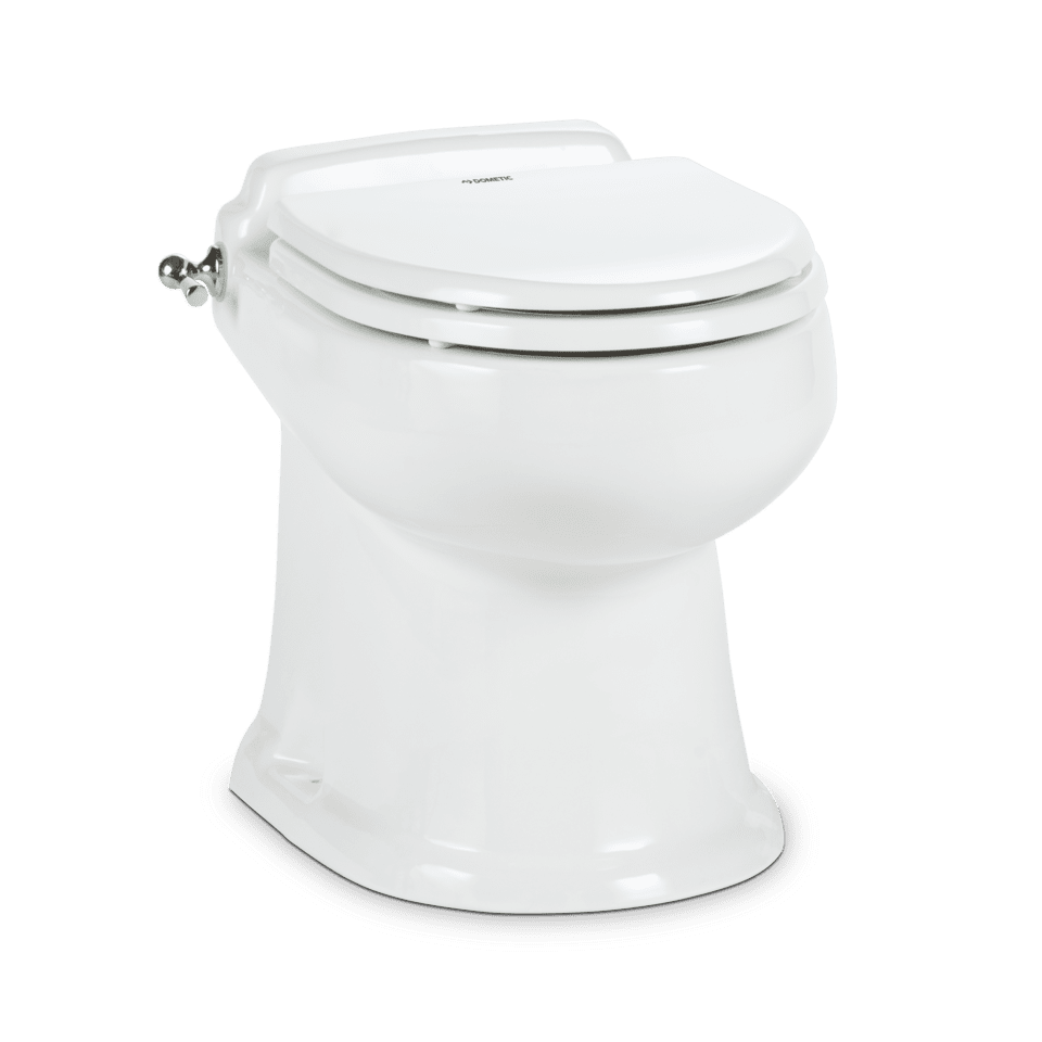 Dometic MasterFlush 8740 Macerator Toilet with Slow-Close Wood Seat, White