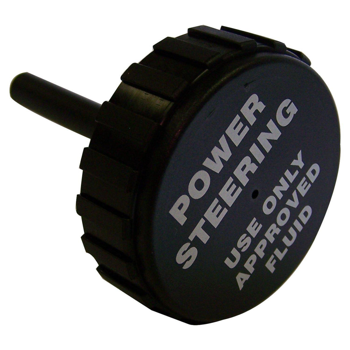 Crown Automotive 52003132 black power steering reservoir cap with white lettering